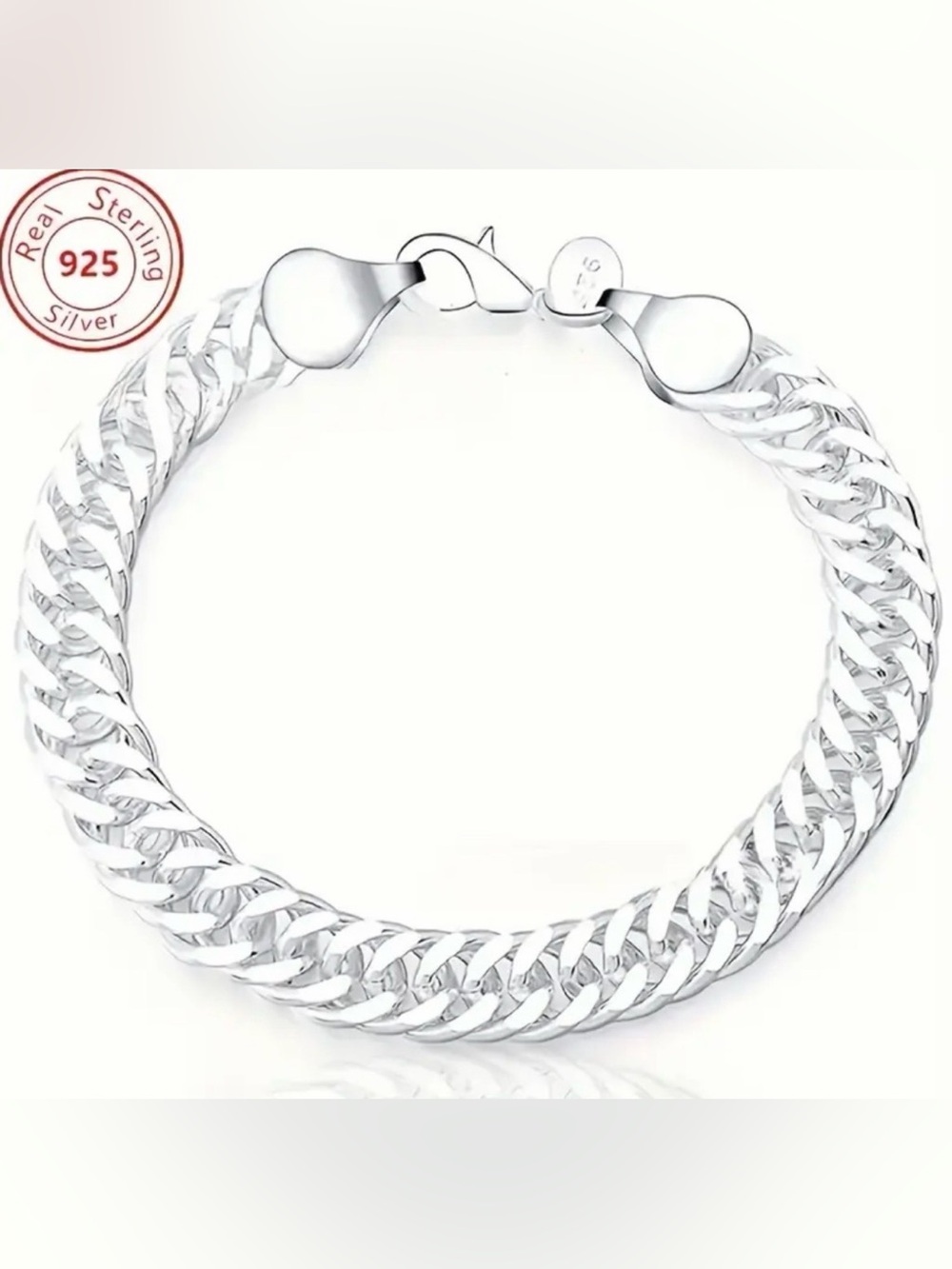 NWT 925 Sterling Silver Double Curb Link Chain Bracelet Unisex High Polish